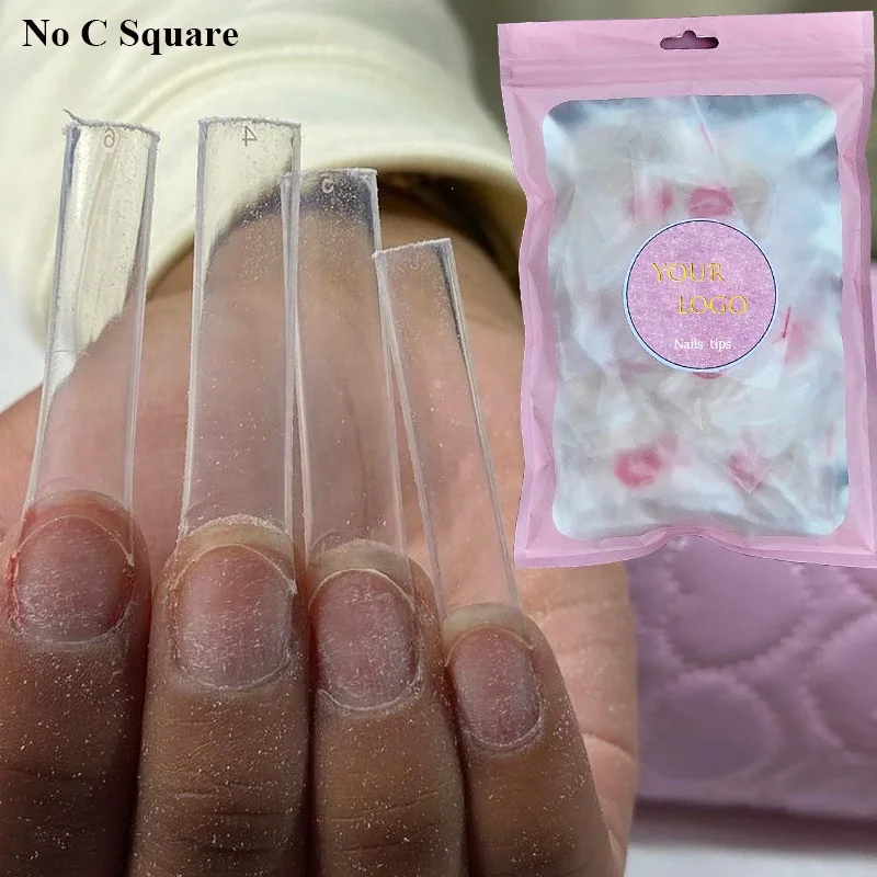 

500Pcs/Bag No Curve Extra Long Clear Half Cover Tapered XXL Square Tips False Coffin Nail Tips, Picture