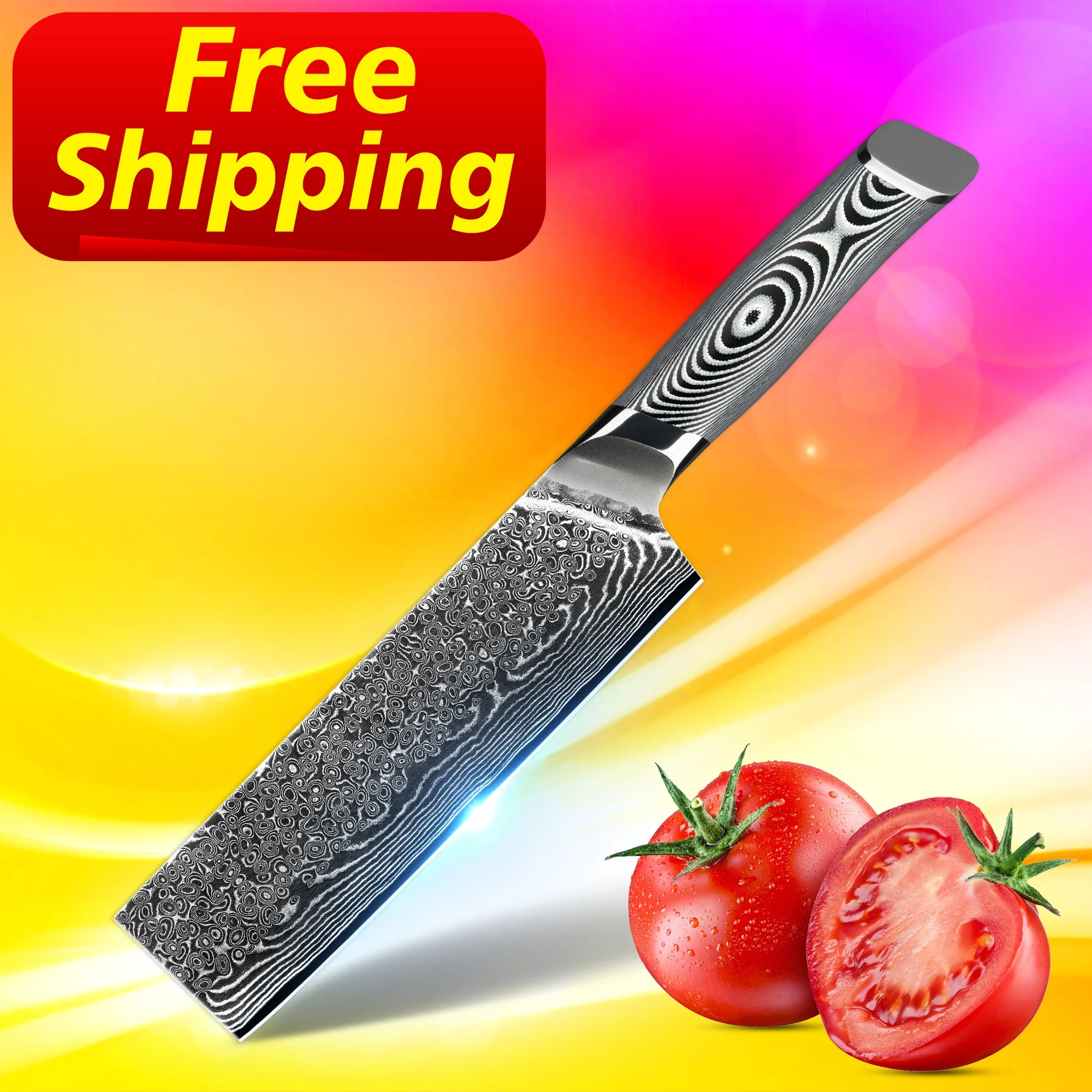 

Free Shipping orders over 100 pcs Amazon product 7 inch nakiri knife paudin damascus nakiri knife, Customized color