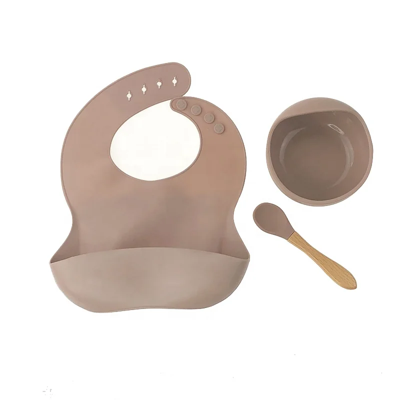 

Amazon Hot Sell Food Grade Silicone Baby Feeding Plate Bibs And Mat Spoon Set, Green,blue,pink,gray