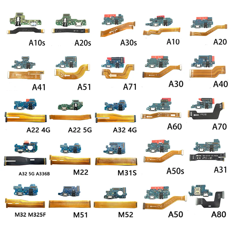 Charging Port Connector Main Flex For Samsung A71 A51 A41 A31 A22 A32 A33 A10S A20S A30S A40 A50S A60 A70 M52 M51 M32 M31S M22