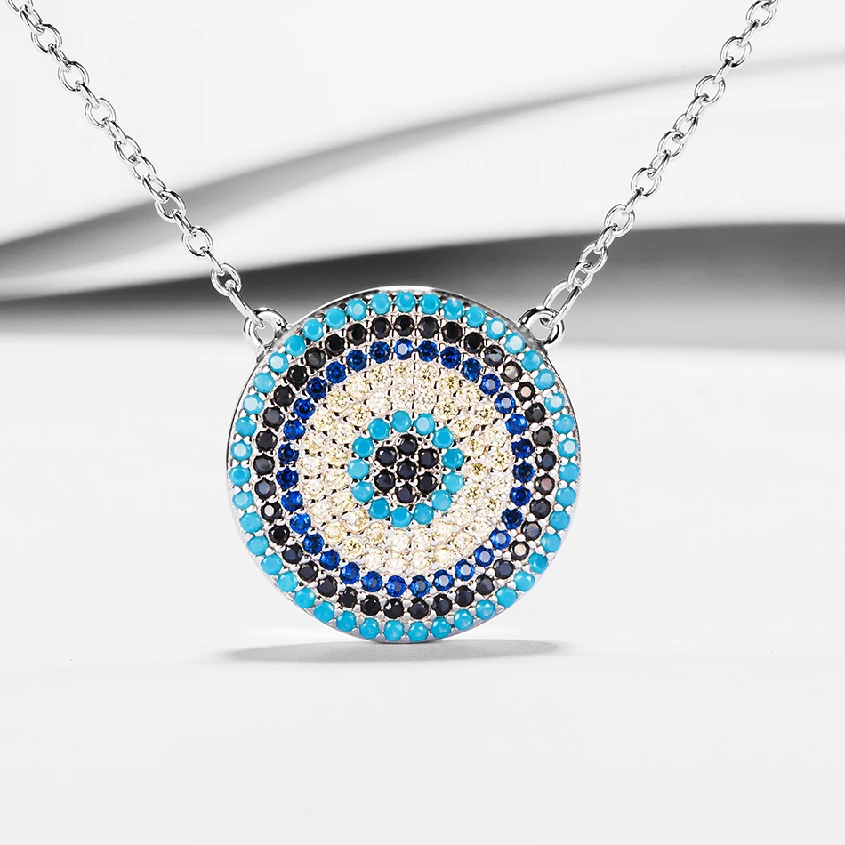 

2020 New Arrival Blue Eye Pendants Necklaces Authentic 925 Sterling Silver Necklace for Women Colorful CZ Stone Jewelry Gift