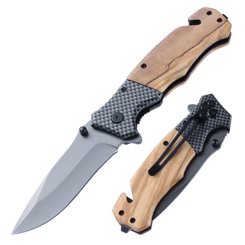 

New edition NX50 improved edition steel head and wood combined handle outdoor survival camping tactical folding pocket knife