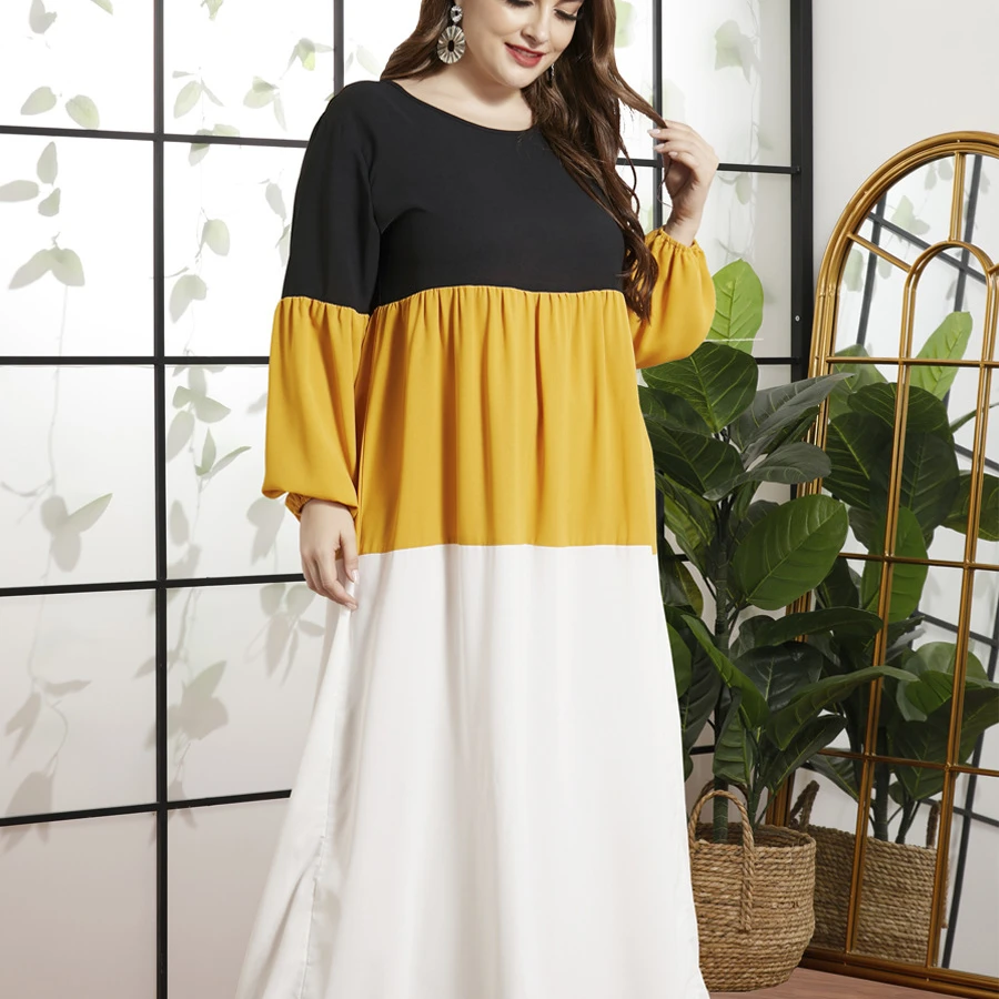 

Middle eastern plus size dress Modest muslim dress women patchwork dress, Yellow