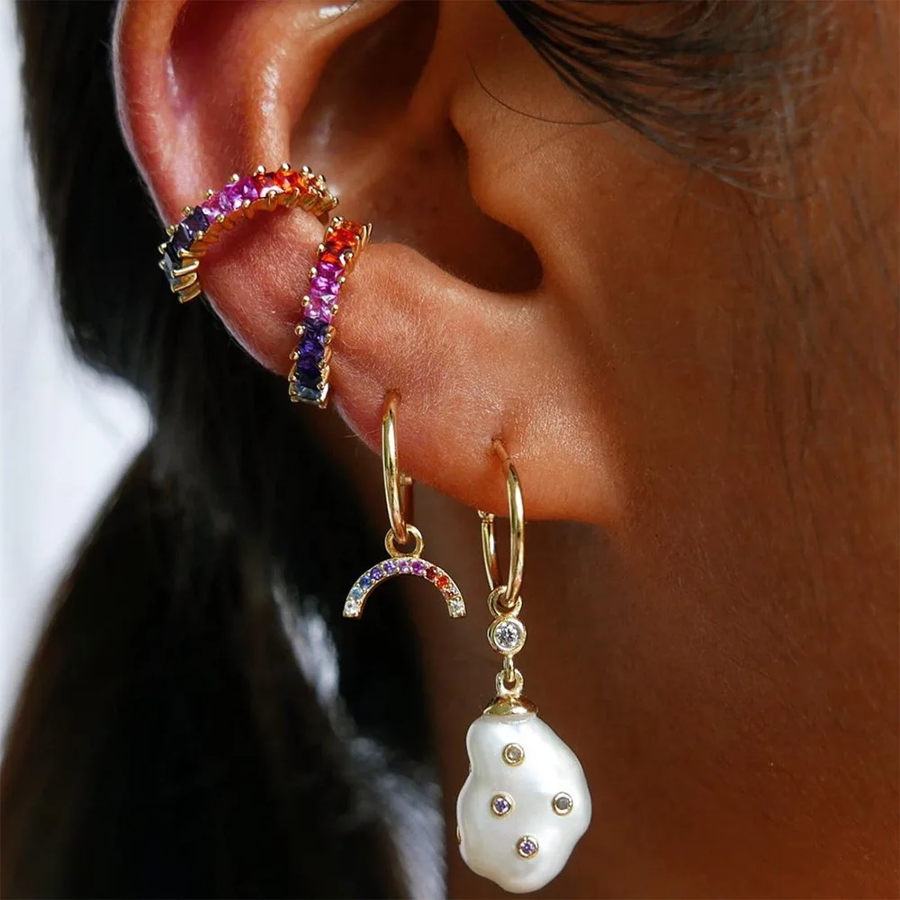 

JUHU New fashion jewelry color diamond earrings rainbow earrings metal alloy ear clips 4PCS set jewelry factory wholes for women, Colorful