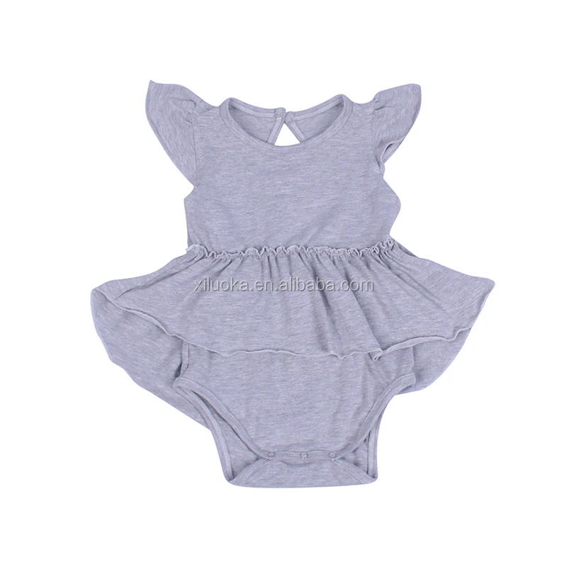 

Solid Color Grey Toddler Clothing Flutter Sleeve Snap Onesie Wholesale Baby Girl Cotton Romper, Picture