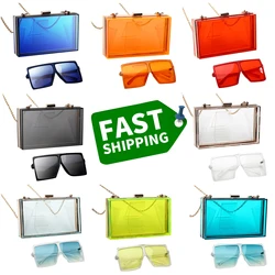 glasses and purse set acrylic purse Transparent Bag 2021 sunglass Clutch purse Chain Clear clutch evening bag