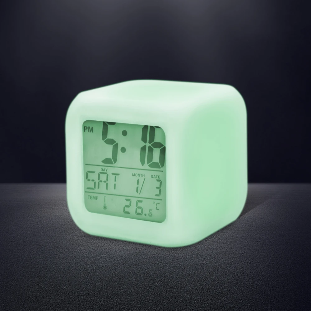 

Hips 7 Color Soft NightLight Temperature Display Sleep Timer LED Night Glowing Cube Fit Birthday Gifts Kids Desk Alarm Clock