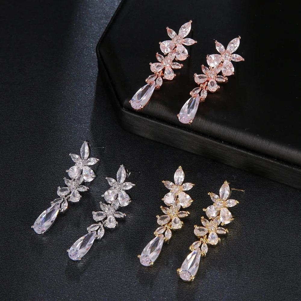 

Korean Fashion Jewelry Elegant Flower Bridal Earrings For Women Wedding Accessories
