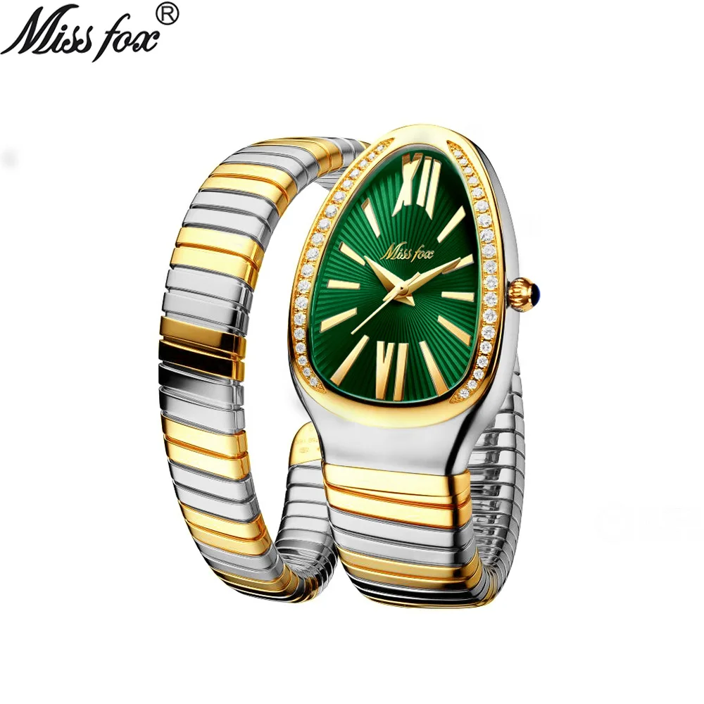 

MISSFOX 2686 Women's Watches Unique Design Snake Shape Luxury Wrist Watch For Women Steel Gold Quartz Ladies Watch Clock