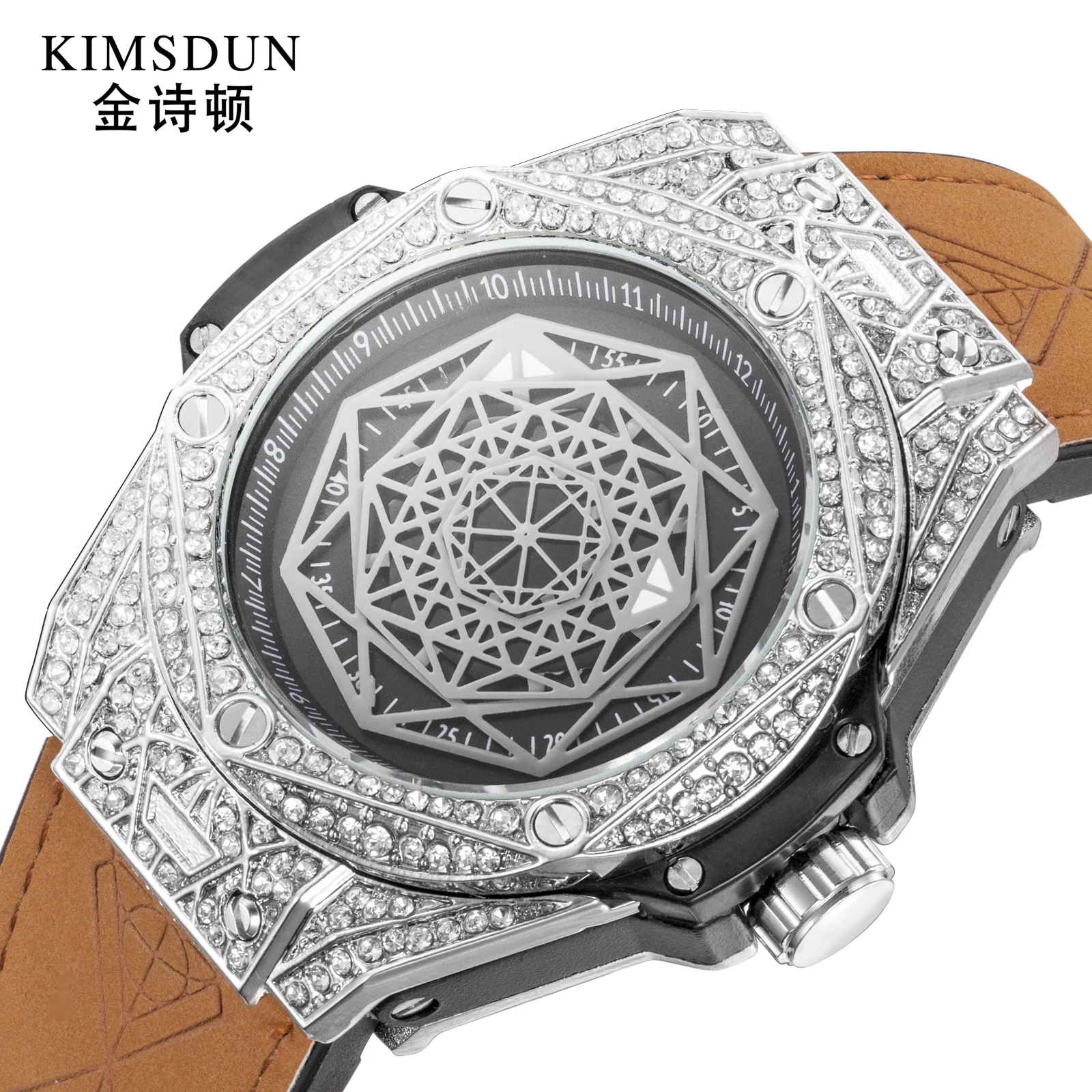 

KIMSDUN Men's Trends Personality Fashion Luxury Diamond Quartz Watch Relogio Masculino Classic Silicone Strap Sports Clock Gift