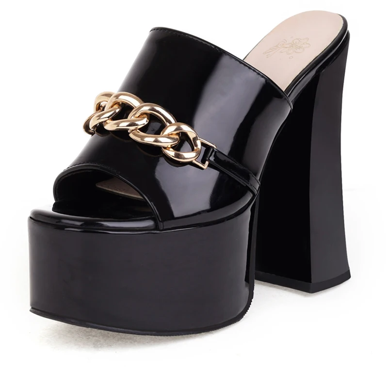 

Summer Slipper New Sexy High Heels Platform Shoes Peep Toe Chain European Style Party Shoes Women Slipper Green