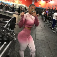 

Factory Price High Quality Active Wear Women Ladies Womans Yoga Fitness Gym Sport Seamless Clothing Long Sleeve Two Piece Set