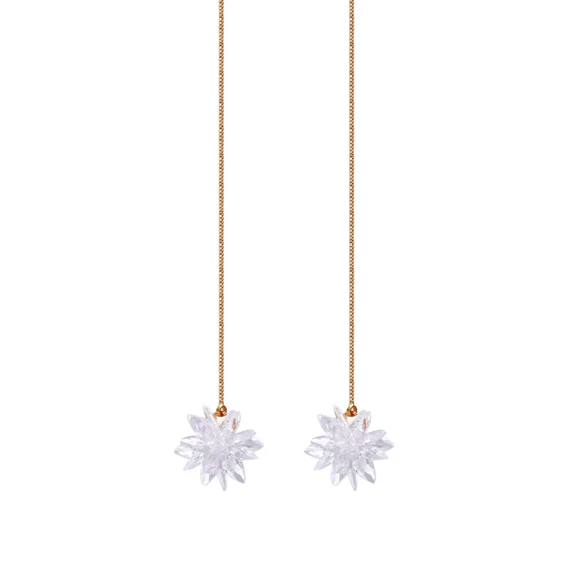 

New 925 Sterling Silver Needle 18 K Gold Plated Jewelry Stainless Steel Chain Flower Earrings Female Temperament Long Earrings, Single color