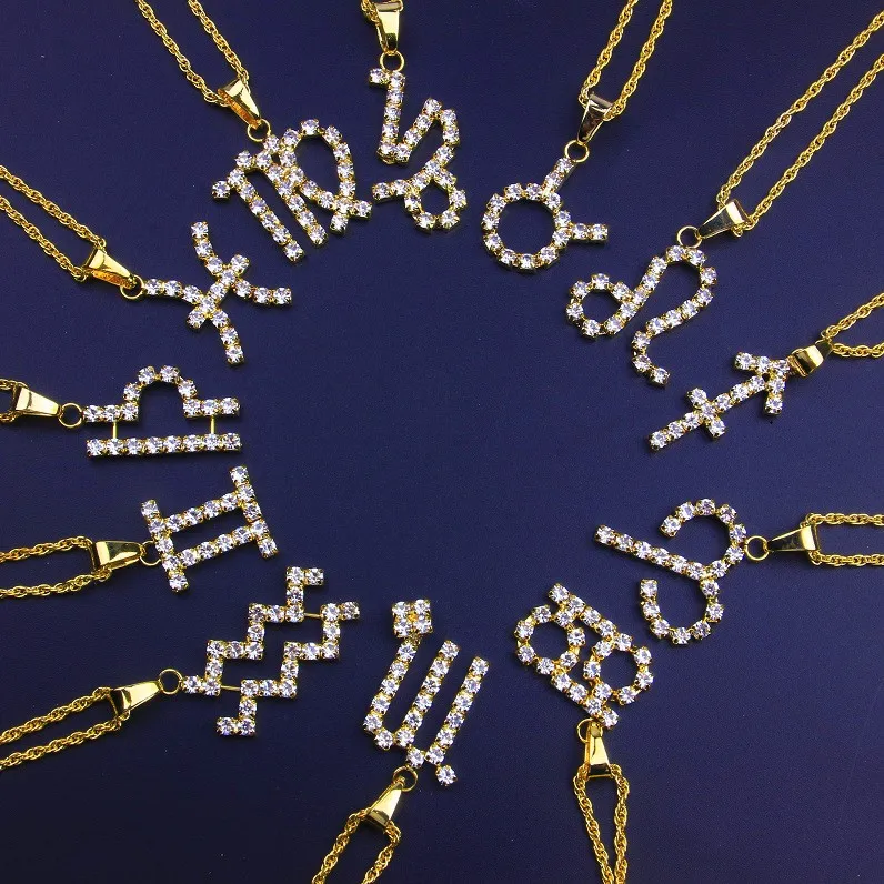 

new fashion simple zircon Stainless steel zodiac sign necklace, Picture