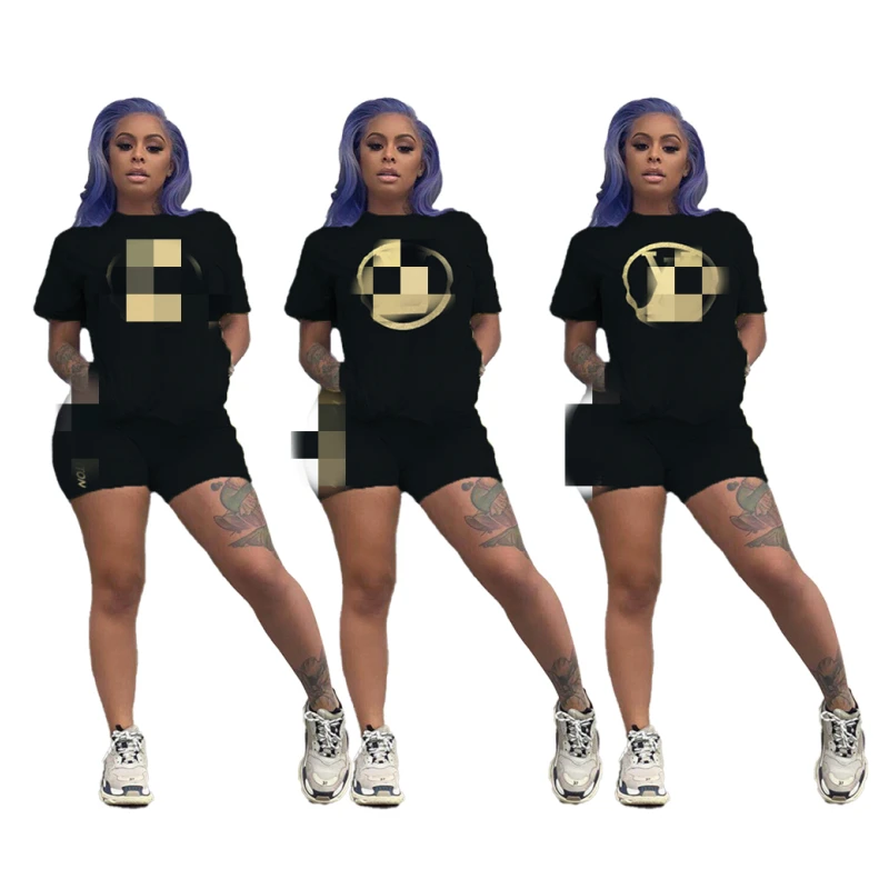 

20021 Wholesale woman clothing hot summer suit with powder leisure short pants two piece suit LOGO custom dress, Picture color