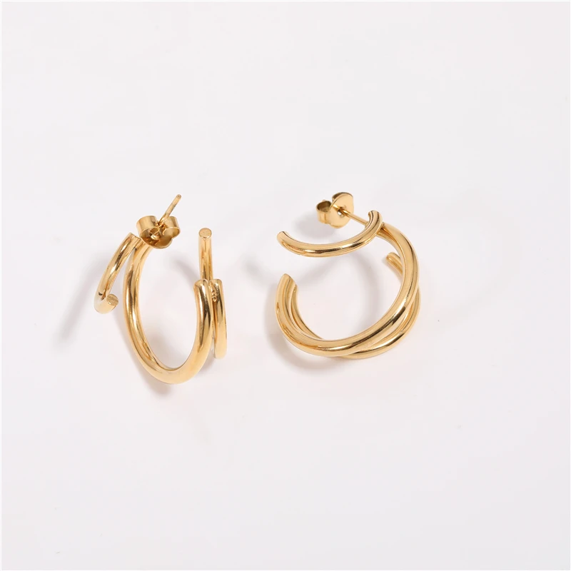 

18K PVD Gold Plated Classic Three Circle Stainless Steel Hoop Earrings for Women Jewelry Trendy Fashion Trendy