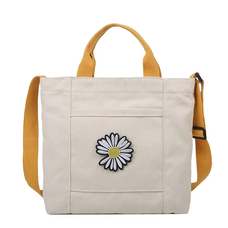 

Summer New Canvas Bag Female Women Fashion Daisy Canvas Tote Bag College Students One Shoulder Tote Bag