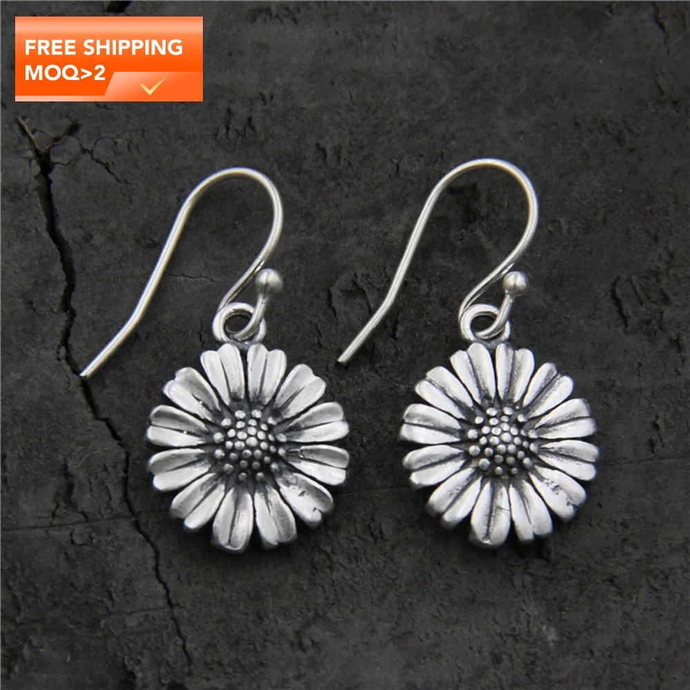

Hot Sale 925 Sterling Silver Drop Daisy Cute Little Flower Earrings For Women