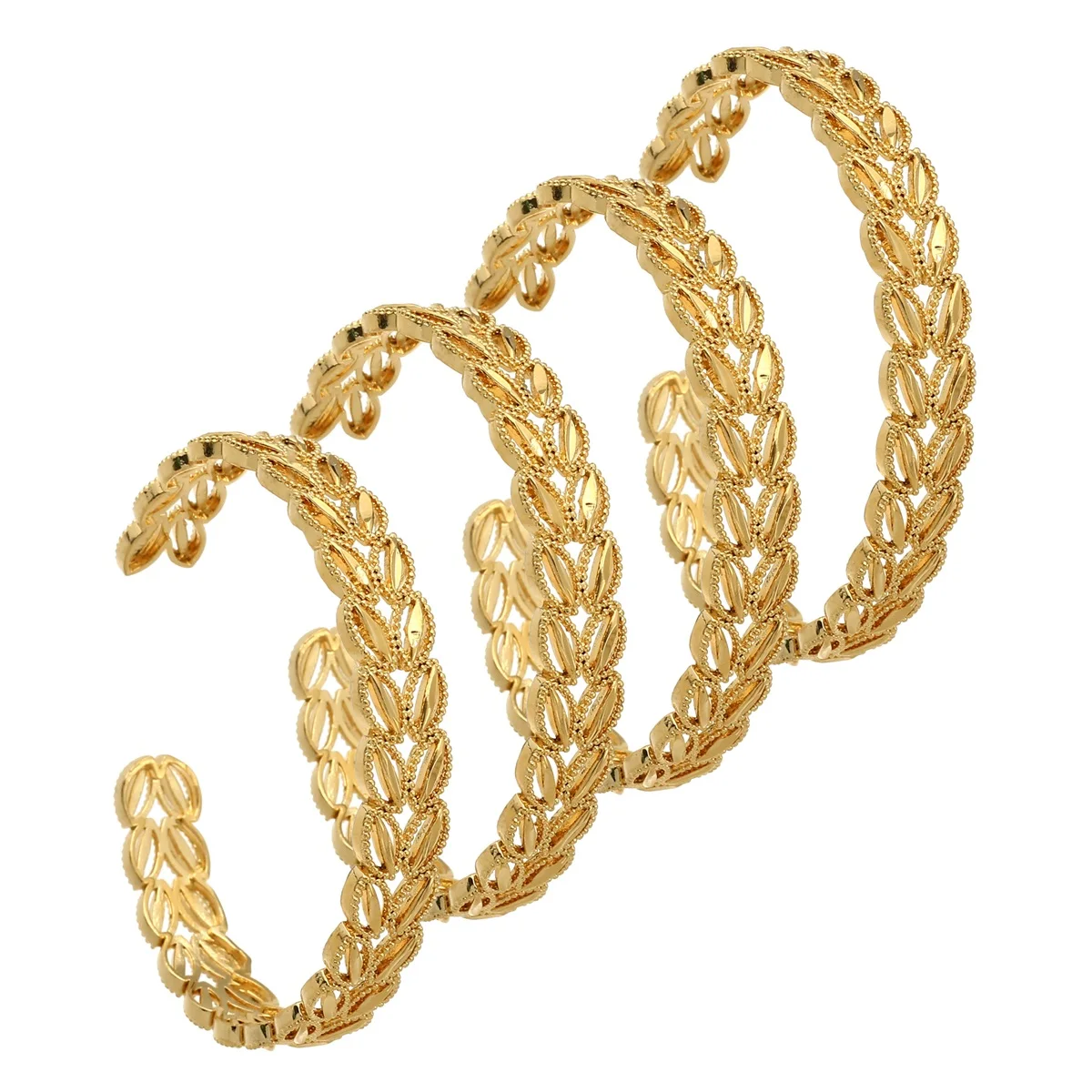 

24K Ethiopian 4pcs Dubai Trendy Bangles For Women Men Arab African Gold Color Cuff Bracelet Middle East Wedding Jewelry