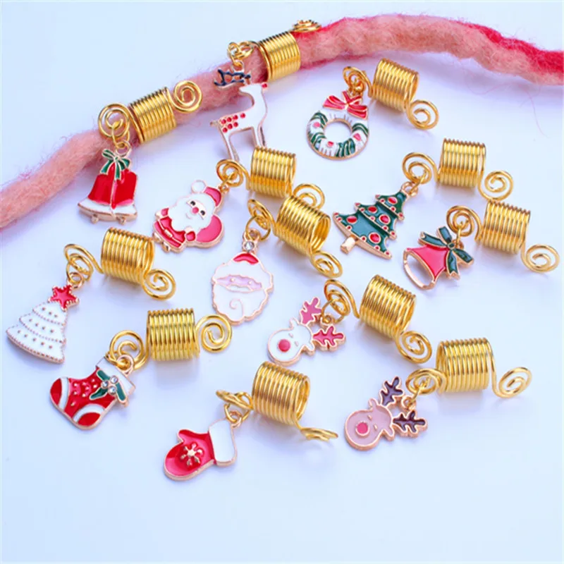 

Genya New Christmas tree Hair Jewelry Alloy Hair Braids Gold Vicking Rings Cuffs metal Clips for Dreadlock Accessories, Picture