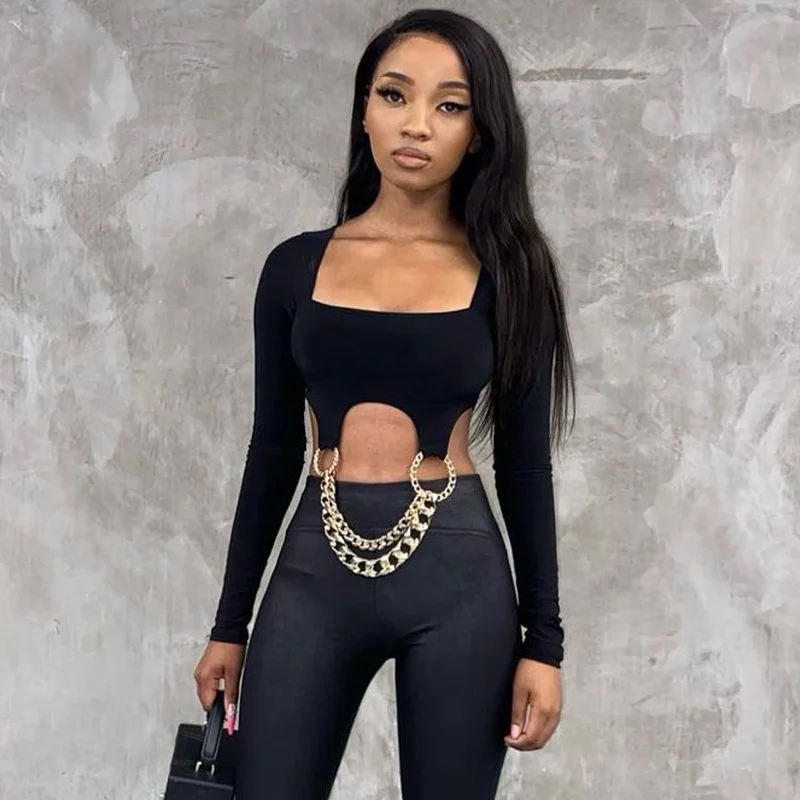 

KKBEIER BR21Y600 Europe and the United States 2021 autumn temperament slim fit short metal decoration tight outer top