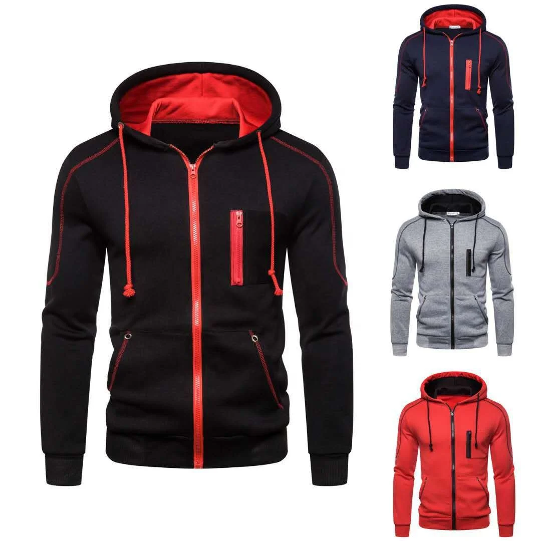 

Sports Outdoor Men's Casual Hooded Sweater Jacket 2020 Autumn Winter New Cardigan Sweater, Red/ gray/black/navy