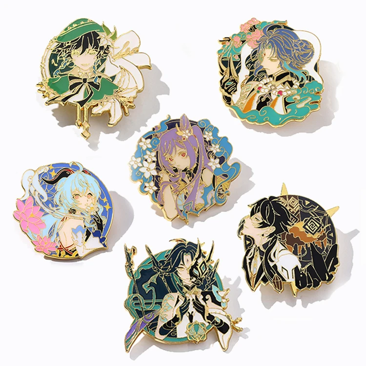 

Game Genshin Impact Enamel Brooches Pins Tartaglia Traveler Figure Anime Brooch Role Play Badge Jewelry For Fans