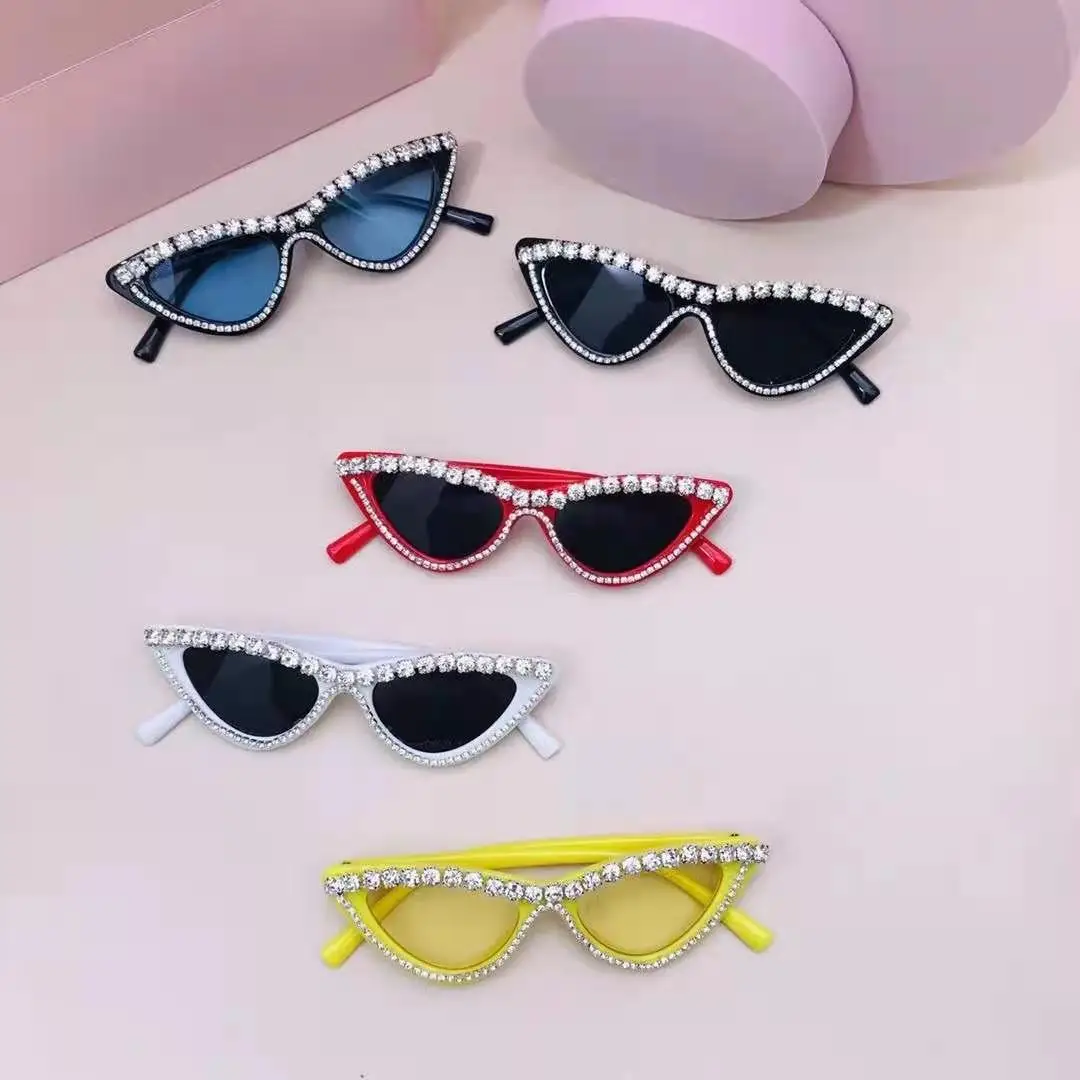 

2021 Luxury Lovely Vintage Cat Eye For Kids With Diamond Triangle Sunglasses Glasses Fashion Eyewear UV400, 5colors