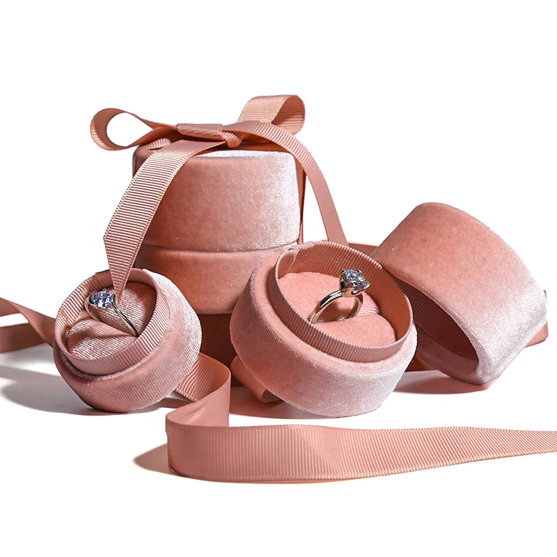 

DIGU Customized Pink corduroy velvet jewelry pendant packaging boxes rose wedding ribbon ring box, Pink/green /grey /coffee /yellow