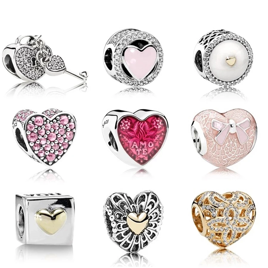

NEW 100% Genuine 925 Sterling Silver Heart lock beads Clear CZ Charm bead Fit Bracelet DIY bracelet The factory wholesale