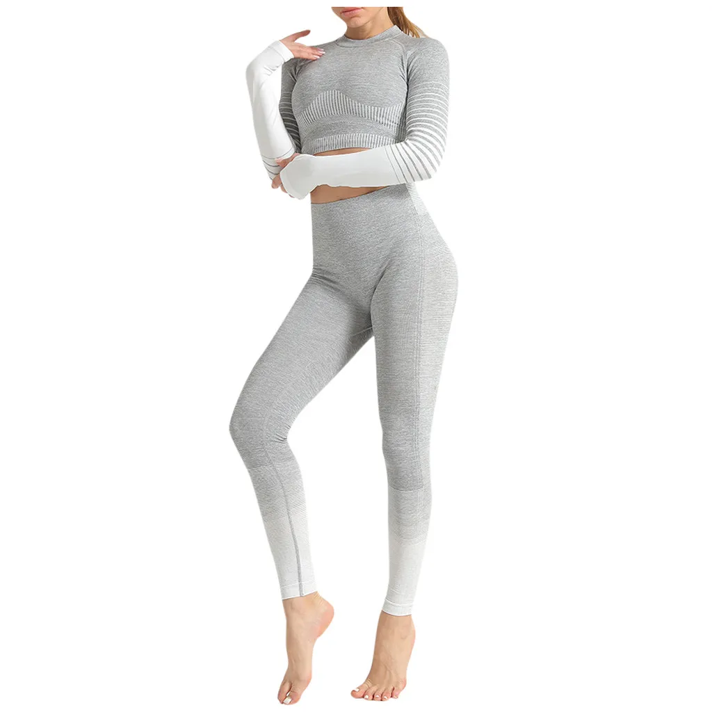 

New yoga wear set women long sleeve tops high waisted tummy control sport leggings gym clothing seamless sport suit, Customized colors