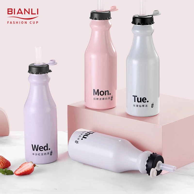 

In Stock 500ml/17oz Juice Coffee Milk Pink Drink Cup Sustainable Cute Plastic Water Bottles With Straw, Various color