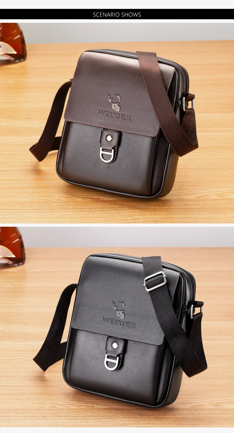 WEIXIER 8643 Brand New Fashion PU Leather Men Messenger Bags Casual Men's Shoulder Bag Zipper Crossbody Business Male Handbag