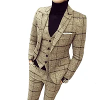 

Latest Design Slim Fit 3 Piece Checked Coat Pant Plus Size Office Suit For Men