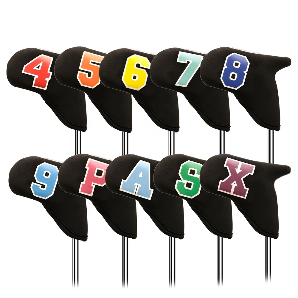 

wholesale Denser And Thicker Neoprene Material Number 4-9 PASX 10pcs/set Golf Iron Head Covers, Black