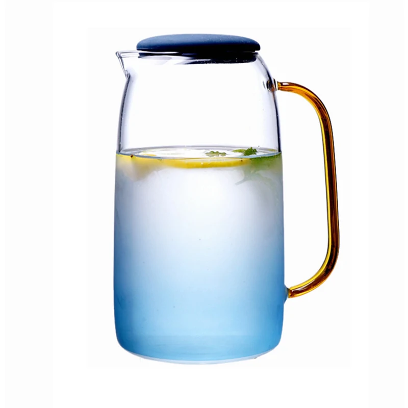 

hot sale glass pitcher with silicone lid glass pitcher set water jug glass pitcher set with best price, Ligh blue