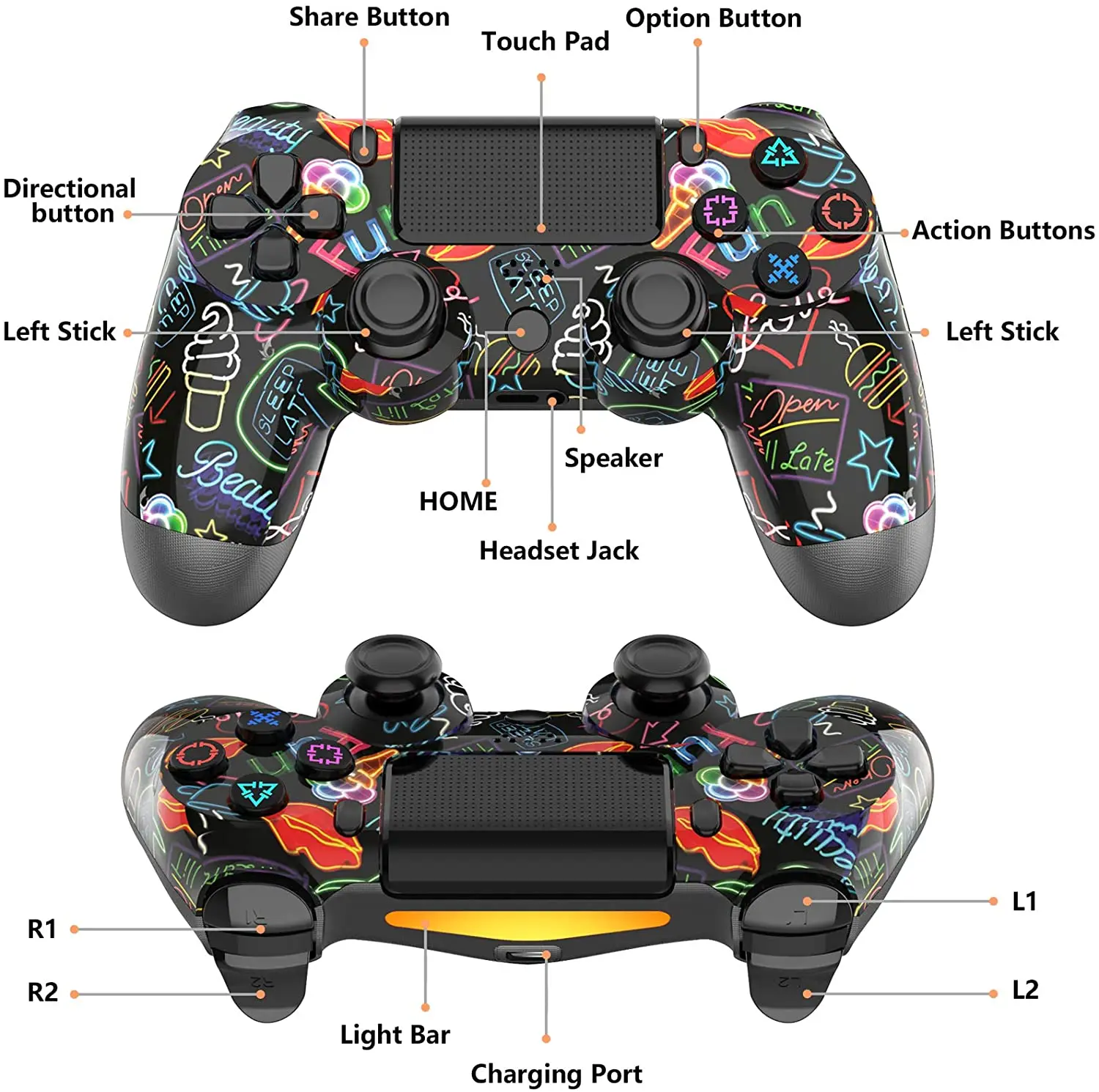 

Double shock 4 Lip lines Gaming Controller for PS4 Wireless BT Joystick