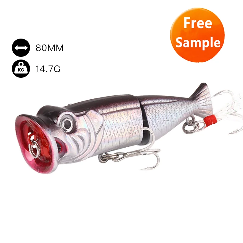 

2021 Fishing Popper Lure 3d Fishing Lure Eyes Multi-section Topwater Fishing Lures, 7 colors