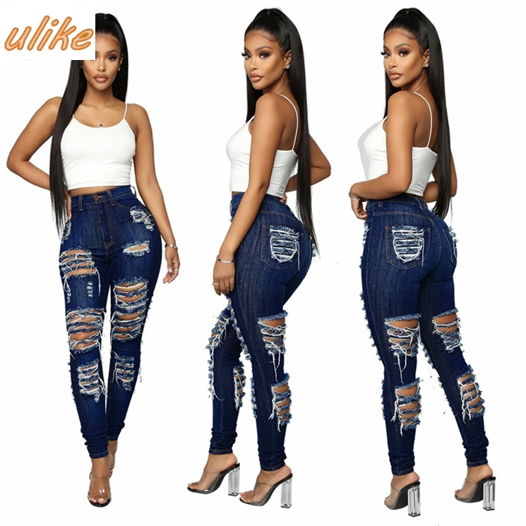 

Custom casual sexy hole Women Female Bottoms Ladies Trousers Jeans Pants