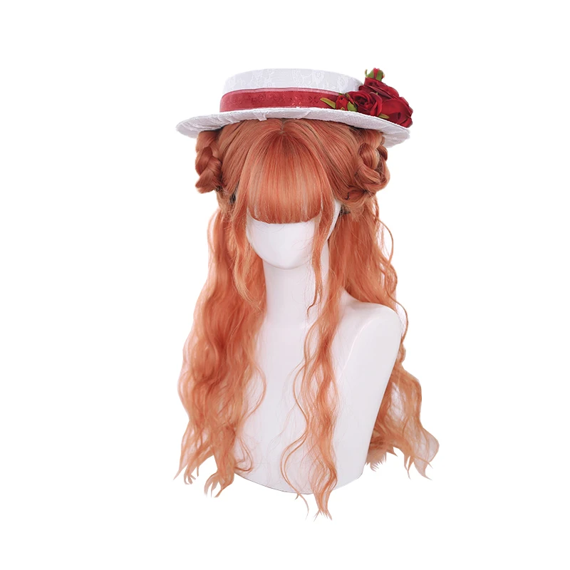 

Colorful Long Curly Synthetic Hair Wig Blue Orange Pink Brown Natural Princess Party Cosplay Japanese Sweet Girls Wigs, Pic showed