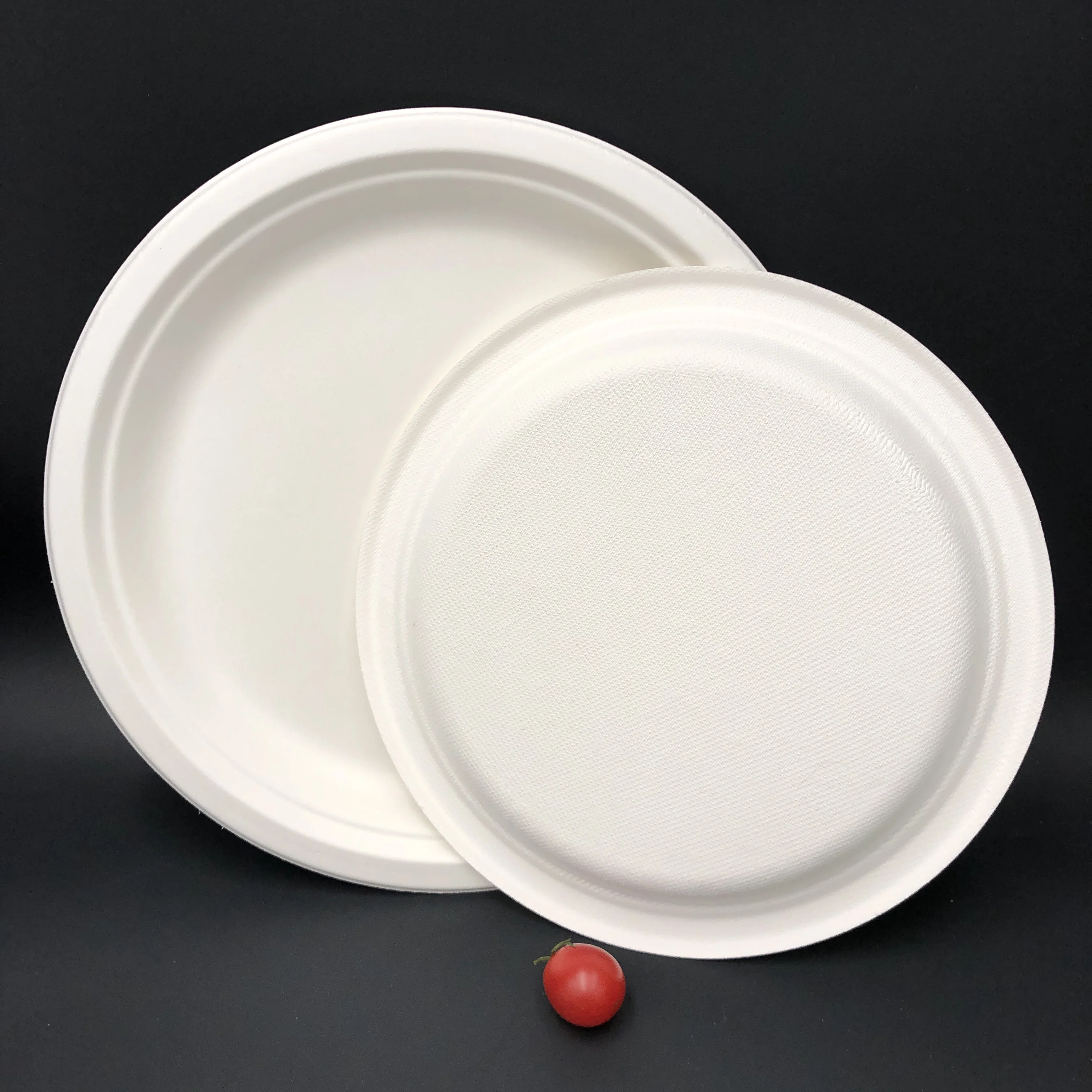 

Disposable Bagasse Sugarcane Round White Plate Food Grade Biodegradable Tableware, Natural, white