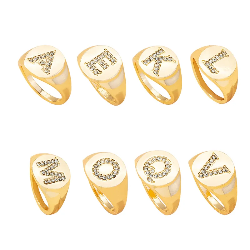 

OUYE gold plated rings trend fashion Diamond letters rings jewelry women 18k gold wholesale alloy ring women gold plated, Colorful