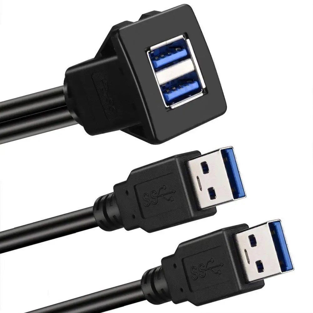 USB 3.0 Socket Cable Auto Car Flush Mount Male to Female Cable de extensión Tablero de Instrumentos Square Audio Line para Motocicleta