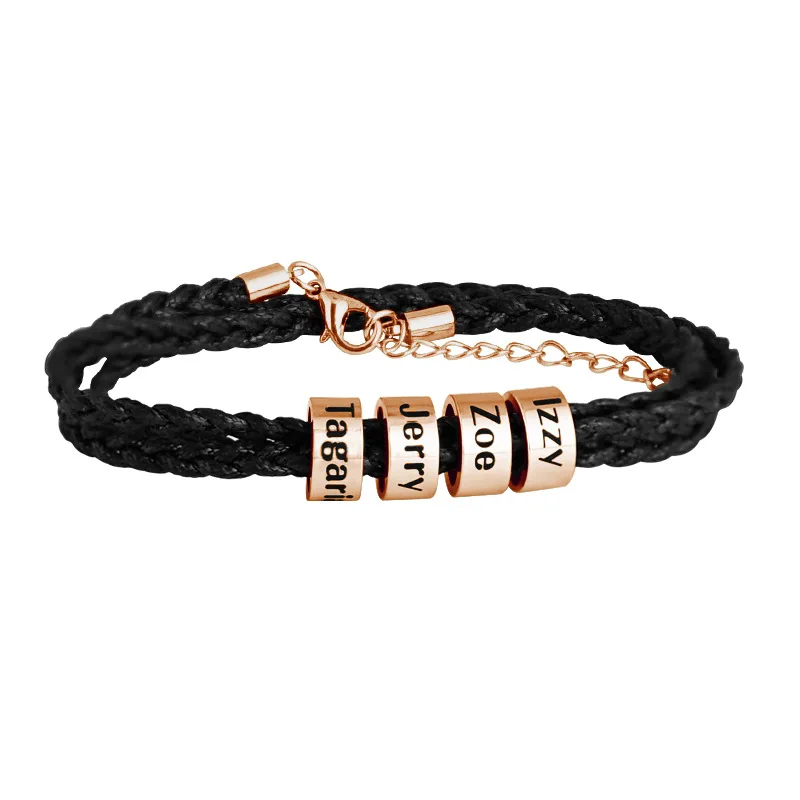 

Customized Name Leather Bracelet Mens Jewelry Bracelet Stainless Steel Beads Custom Beads Bracelets