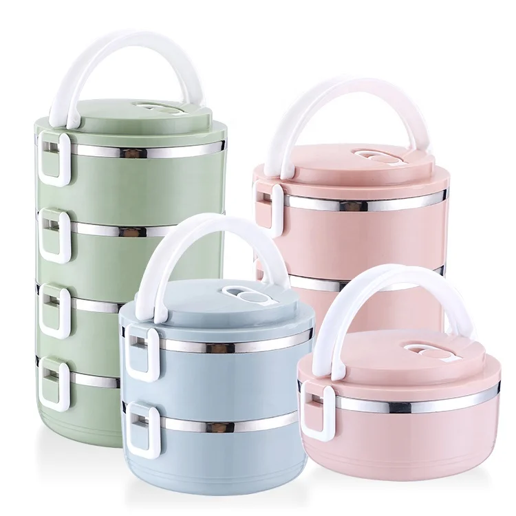 

1/2/3 Layer Bento Box Cute Lunch Box Stainless Steel Thermos LunchBox, Green/red/blue