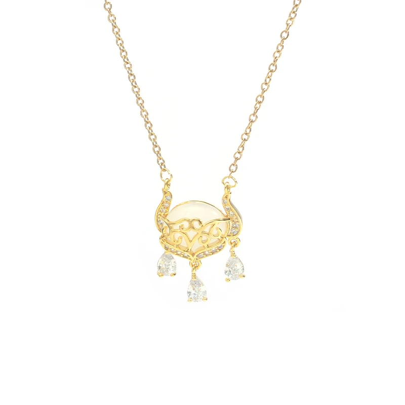 

XL61338 Trendy cute diamond opal lucky lock pendant good quality necklace dainty gold plated women jewelry