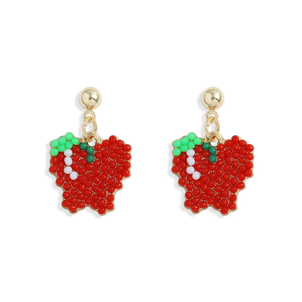 

Wholesale 2021 Personality Fun Fruit Earrings Inlaid Rice Beads Red Apple Cute Girl Earrings, Like picture