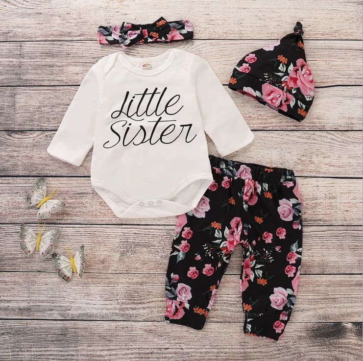 Pure cotton beige white baby girl clothes 4 pieces set
