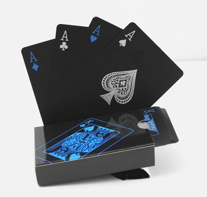 

Customized waterproof pure black plastic poker board game card PVC magic playing cards, Blue/red