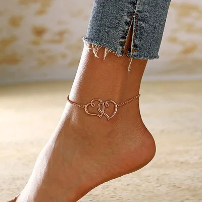 

Gold Silver Color Big Hollow Adjustable Anklet Summer Beach Heart Anklet Jewelry for Women, Picture shows